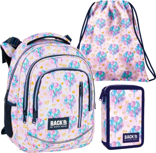 Schulset BackUP Balloons 3-in-1 (Rucksack, gefülltes Federmäppchen, Turnbeutel)
