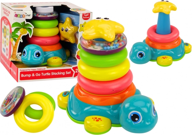 Pyramide Reitende Schildkröte 2-in-1 Stapelringe Lichter Geräusche