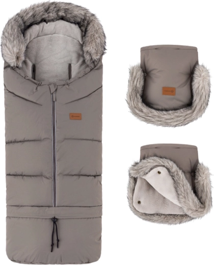 Petite&Mars Winterset: Fußsack Arctic 4in1 + Kinderwagenhandschuhe Furry mocha mousse
