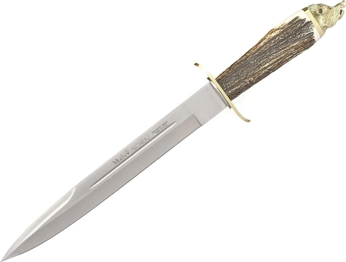 Muela Alcaraz Jagdmesser mit Geweihgriff und Lederscheide, 26 cm
