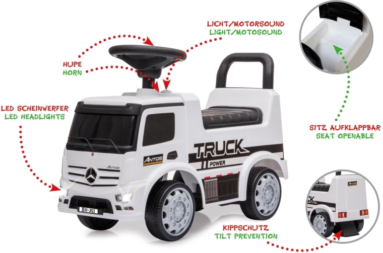 Kinder-Rutschauto Mercedes-Benz Antos 2 in 1 weiß