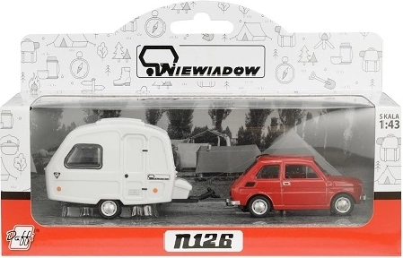 Fiat 126p mit Campinganhänger Niewiadów rot