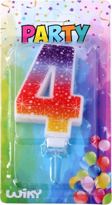 Partykerze in Form der Zahl 4 mit Sternen