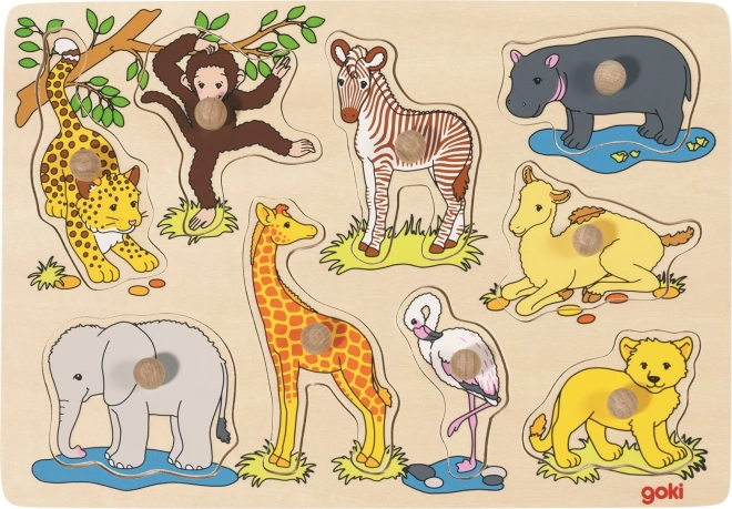 Goki Holzpuzzle Afrikanische Jungtiere 9 Teile