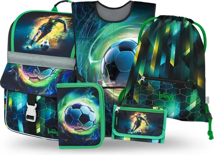 Schulset BAAGL Zippy Fußball – Schulranzen, Federmäppchen, Beutel, Schürze und Geldbörse