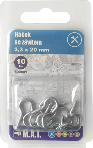 Haken mit Zinkgewinde 40 × 2,8 mm, Packung 10 Stk.