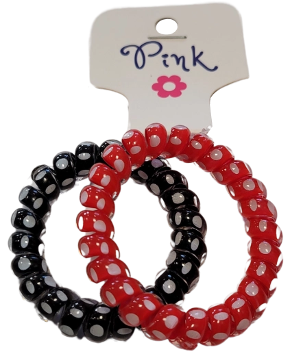 PINK Spiral-Haargummis – Rot und Schwarz mit Punkten, 2 Stk.