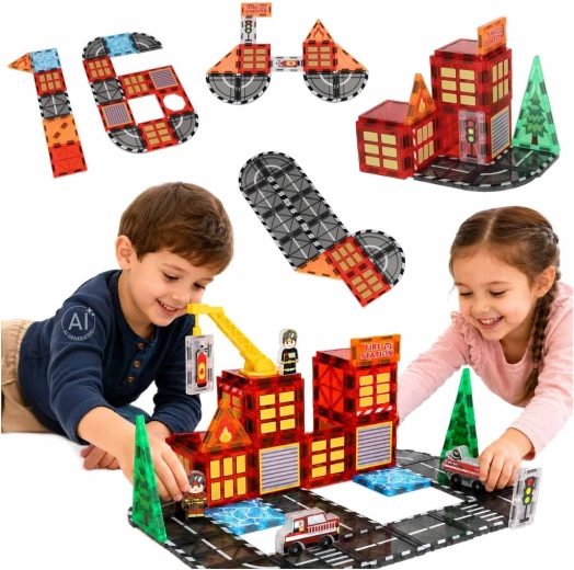 Magnetische 3D-Konstruktionsbausteine Feuerwache (48 Teile)