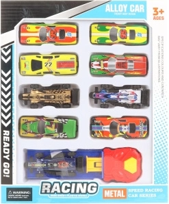 Set aus Metall-Spielzeugautos mit Abschussbasis