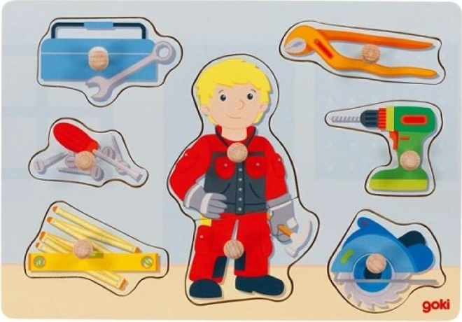 Goki Holzpuzzle mit Knöpfen – Mechaniker