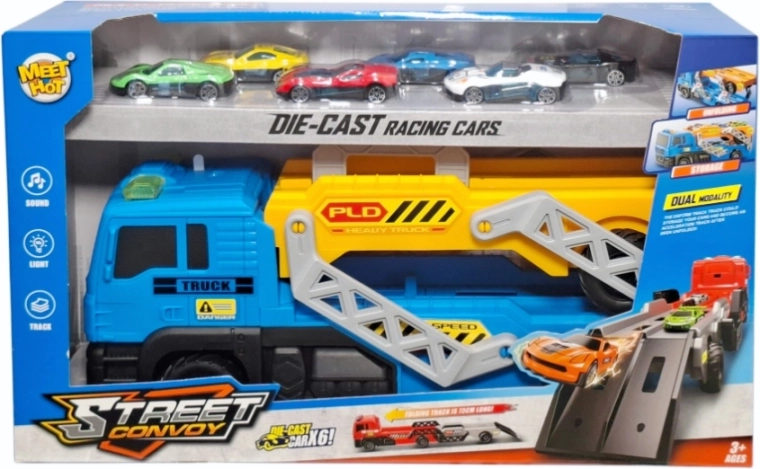 Auto-Transporter mit Rampe und 6 Rennautos