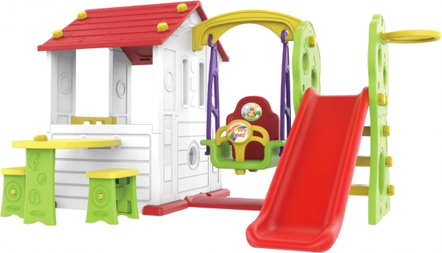 Gartenhäuschen 5-in-1 mit rotem Dach für Kinder