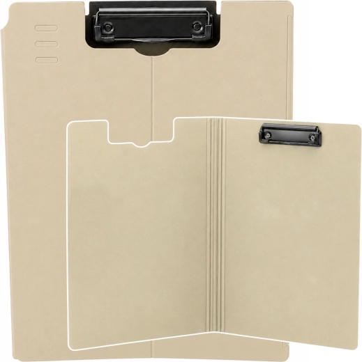 Schließbare Kunststoff-Klemmbrettmappe mit Metallclip A4 beige – 1 Stück