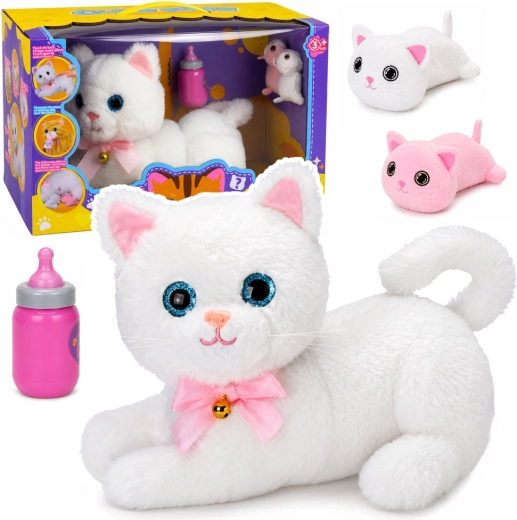 Interaktive Plüschkatze mit Fläschchen, Geräuschen, Melodien und Sprachaufnahme, weiß - 1 Stück