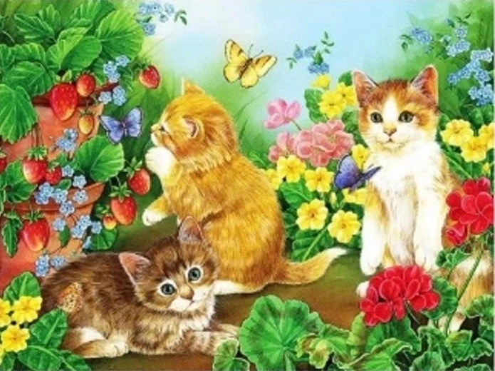 Diamantmalerei – Katzen und Schmetterlinge 30 × 40 cm