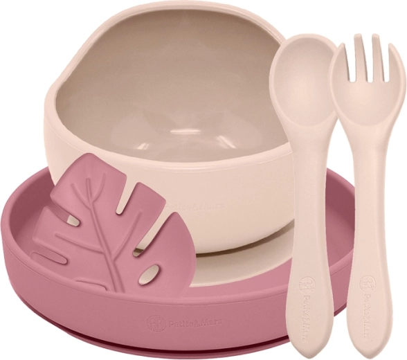 Petite&Mars Silikon-Essgeschirr-Set Take&Match Desert Sand und Dusty Rose für Kinder ab 6 Monaten – 4-teilig