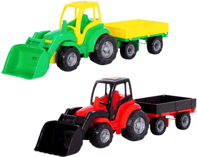 Großer Kunststofftraktor mit Anhänger und Schiebeschild - 1 Stück