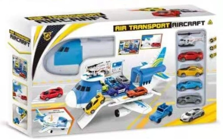 Aufklappbares Flugzeug mit Autos und Hubschrauber