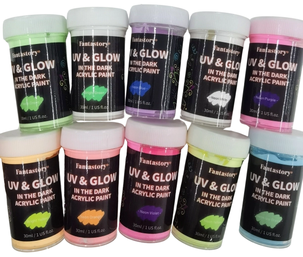 Im Dunkeln leuchtende Acrylfarben – Set mit 10 Farben