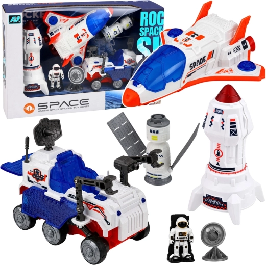 Kosmisches Set mit Rakete, Raumfähre und Rover
