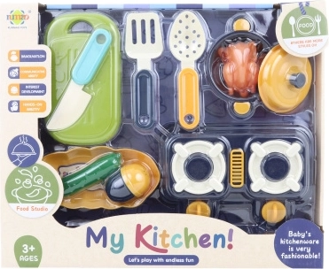 Kinder-Kunststoff-Küchenset mit Kochplatte und Lebensmittelattrappen