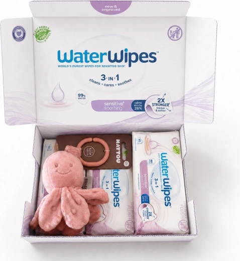 WaterWipes Soothing Clean 3v1 Feuchttücher 4×60 Stk. (240 Stk.) + Nattou Vibrations-Oktopus gratis