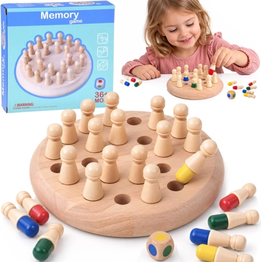 Holz-Memory-Spiel mit bunten Stiften