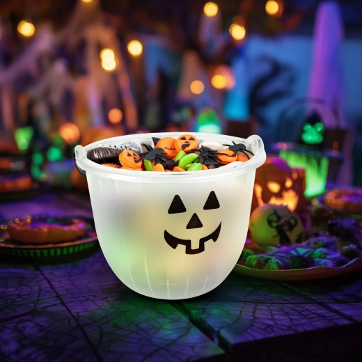 Halloween-Dekorationseimer mit Kürbis- oder Geistermotiv – 1 Stück