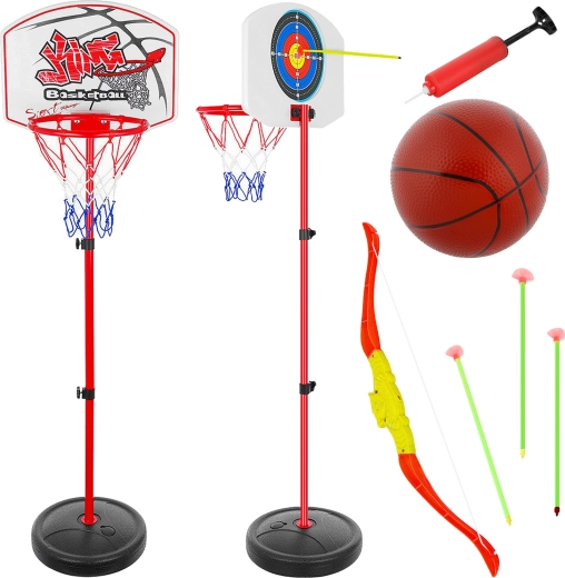 Kinder-Sportset 2-in-1 – Basketballkorb und Bogenschießen mit verstellbarer Höhe