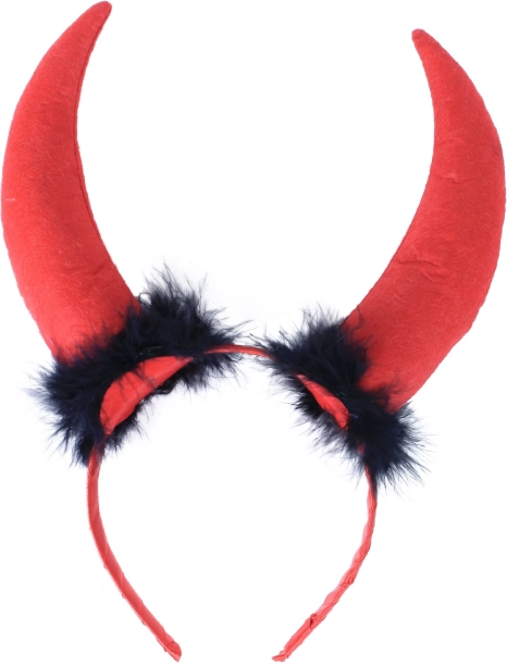 Teufelshörner Maxi mit Federn auf Satin-Haarreif