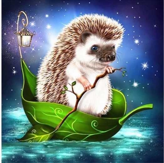 Diamantmosaik (Diamond Painting) Igel auf einem Blatt 30 × 30 cm