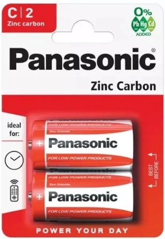 Zink-Kohle-Batterien PANASONIC R14 C, 1,5 V, 2 Stk.