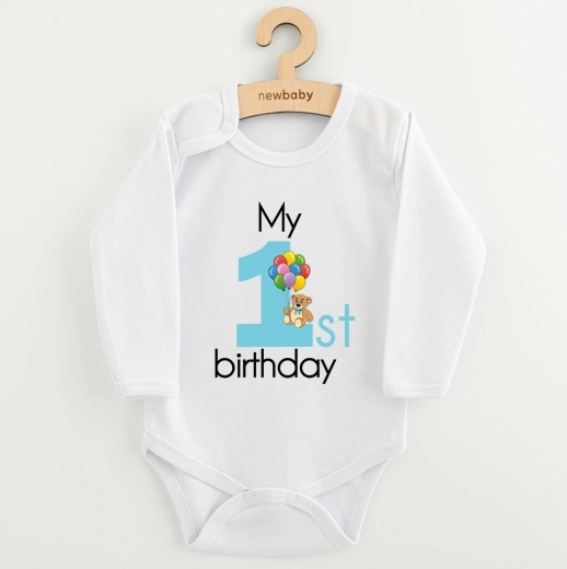 Baby-Body New Baby My 1st birthday blau mit langen Ärmeln