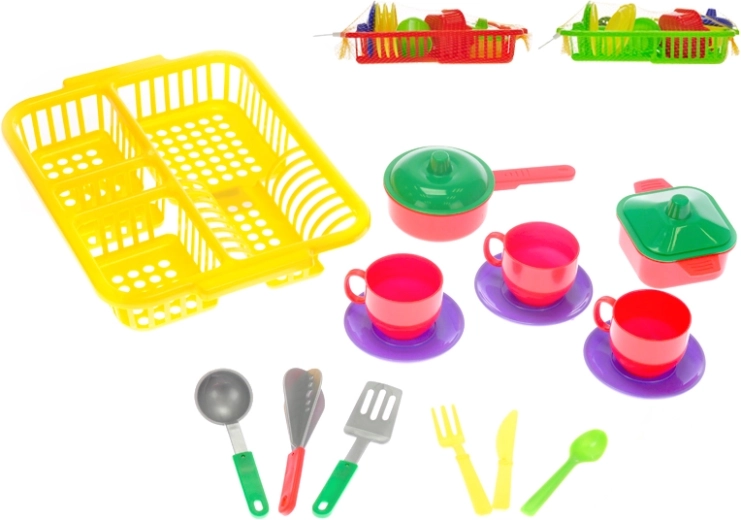 Kindergeschirr-Set mit Abtropfständer – 3 Farben