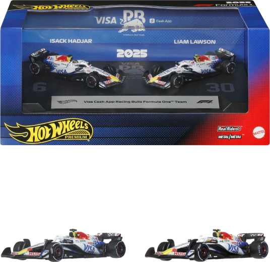 Hot Wheels Premium Formel 1 VCARB Set mit Metall-Monoposti von Liam Lawson und Isack Hadjar – 2 Stück