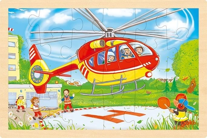 Holzpuzzle beidseitig Feuerwehr und Hubschrauber 24 Teile Goki
