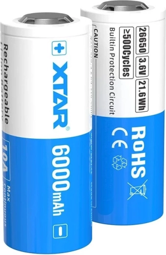 XTAR Li-Ion-Akku 26650 6000 mAh 3,6 V mit Schutzschaltung – 1 Stück