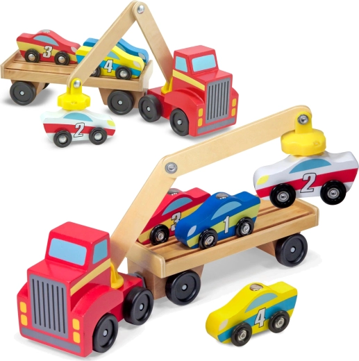 Melissa & Doug Holz-Abschleppwagen mit Magnetkran und Autos