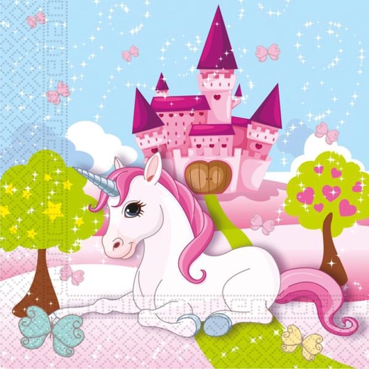 Papier-Servietten Einhorn 33 × 33 cm, 2-lagig, 20 Stück