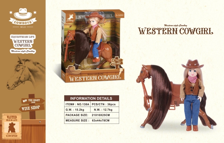 Braunes Pony mit Cowgirl-Figur