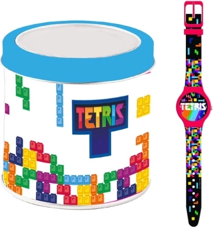 Kinderuhr Tetris in Blechdose