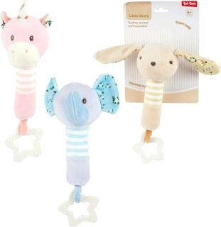 Plüsch-Rassel mit Tiermotiv und Beißring Little Stars