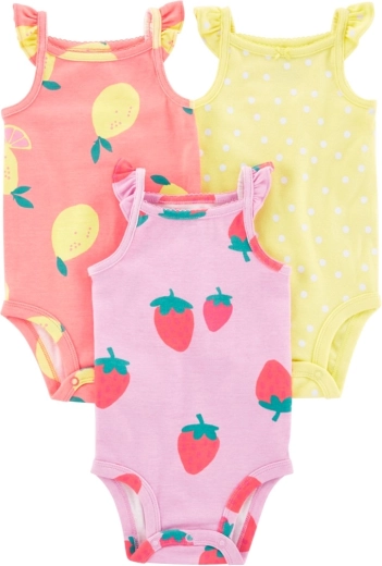 Carter’s Baby-Bodys mit Trägern Dots Fruit für Mädchen, 3 Stk.