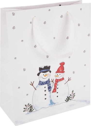 Papier-Geschenktüte mit Schneemannmotiv 26 × 12 × 32 cm