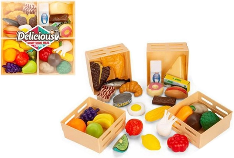 Kinder-Küchenset mit Gemüse in einer Kiste