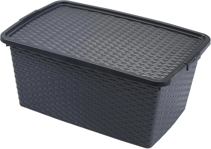 Heidrun Kunststoff-Aufbewahrungsbox mit Deckel in Rattan-Optik 40 l