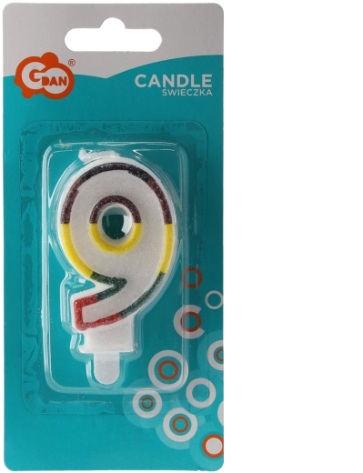 Geburtstagskerze Zahl 9 mit glitzerndem Rand