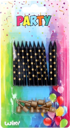 Kerzen mit Halterungen mit goldenen Punkten, 10 Stk.