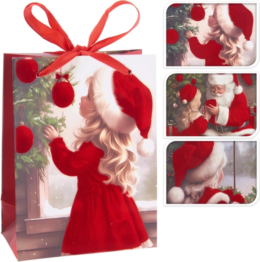 Weihnachts-Geschenktasche mit Mädchenmotiv 32 × 26 × 10 cm – 1 Stück