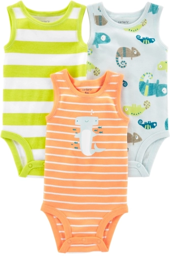 Carter's Baumwoll-Bodys ohne Ärmel für Jungen, 3 Stk. (Streifen und Tiermotive)